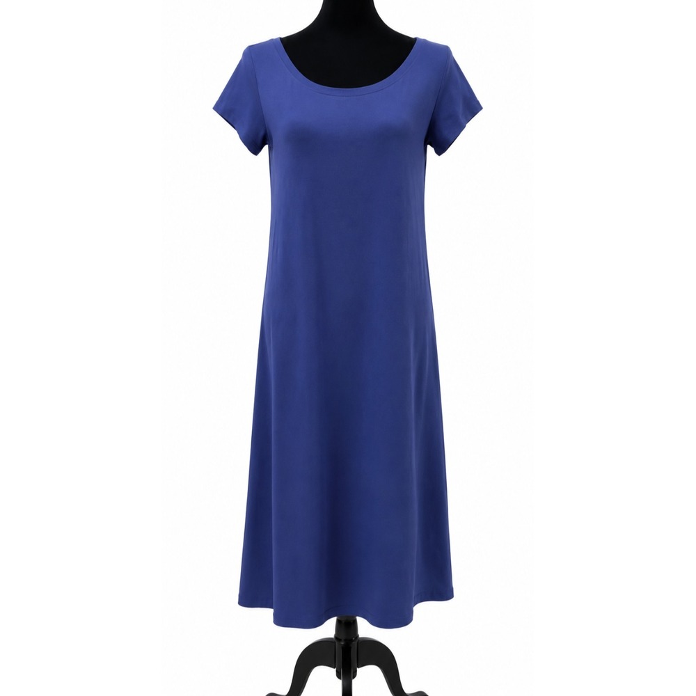 Eileen Fisher Womens Pullover T-Shirt Dress Small Blue Knit Organic Cotton